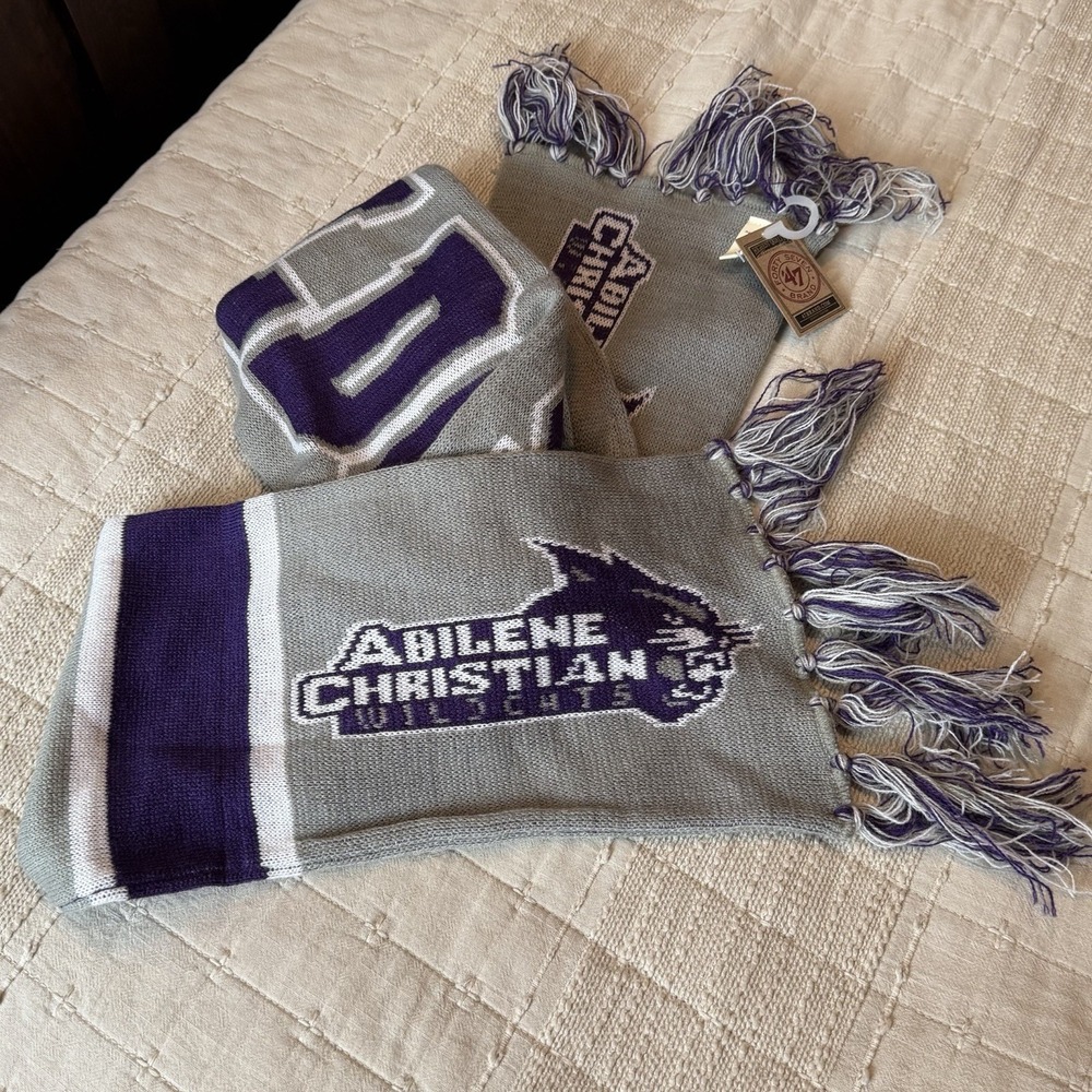 ACU Abilene Christian University Game-day Scarf 64" by 7" ‎ Purple And Gray New